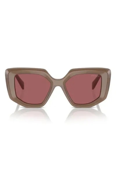 Prada 50mm Geometric Sunglasses In Translucent Taupe Bordeaux