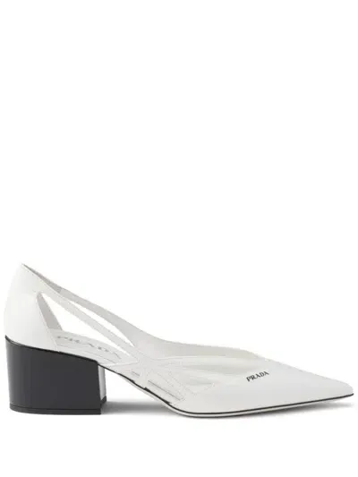 Prada 55mm Cut-out Leather Pumps In White