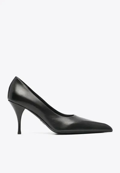 Prada 85 Pointed-toe Calf Leather Pumps In Black