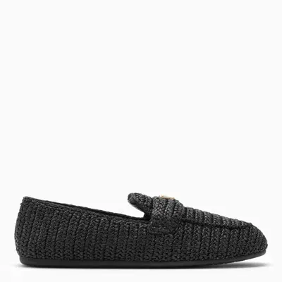 Prada Black Raffia Loafer With Logo Triangle