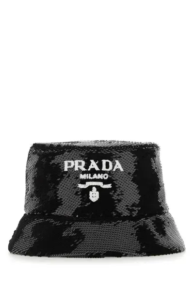 Prada Sequins Bucket Hat Style In Black