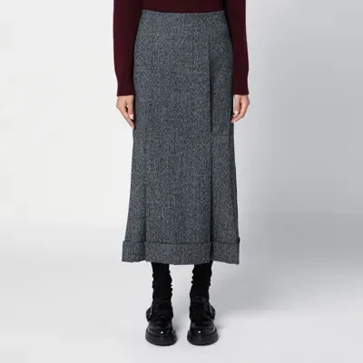 Prada Black/white Wool Weave Midi Skirt In Gray