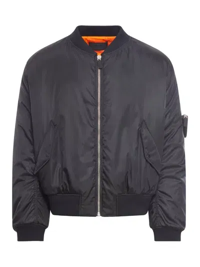 Prada Bomberjacke Mit Logo-schild In Black