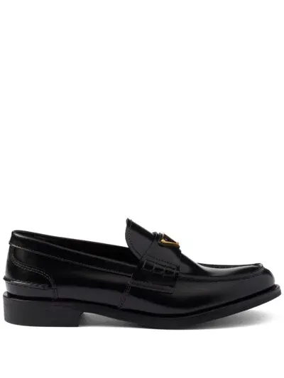 Prada Brushed Leather Loafers In Black