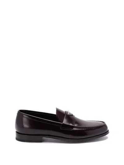 Prada Brushed Leather Loafers In Brown