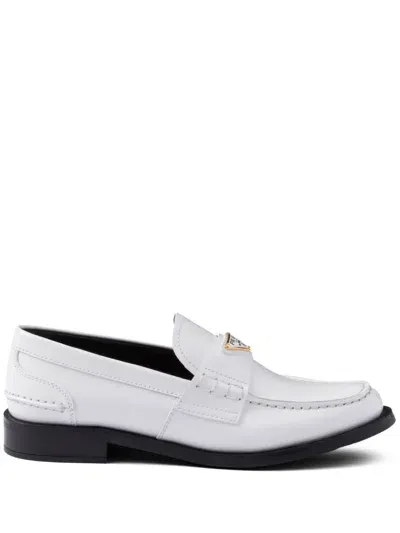 Prada Brushed Leather Loafers In White