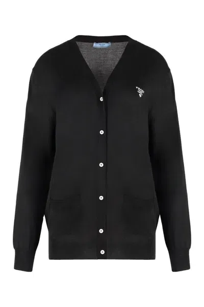 Prada Cardigan In Silk In Black