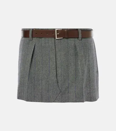 Prada Checked Wool Miniskirt In Gray