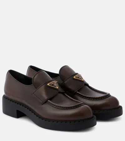 Prada Chocolate Leather Loafers In Brown