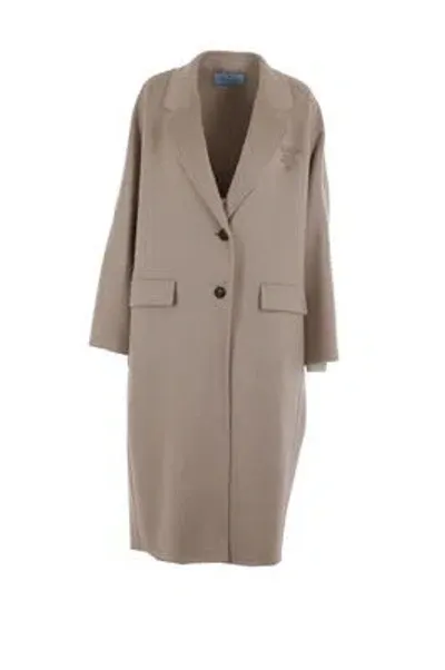 Prada Sand Cashmere Oversize Coat In Beige