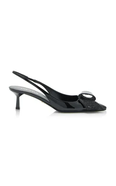 Prada Crystal-embellished Patent Leather Slingback Pumps In Black