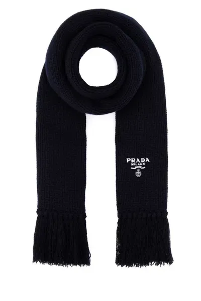 Prada Dark Blue Cashmere Scarf In Bleu