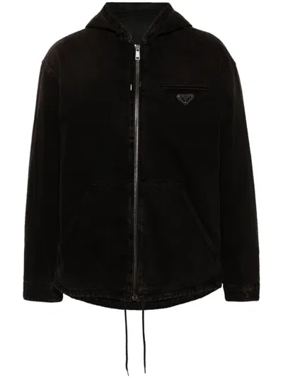 Prada Denim Blouson Jacket In Black