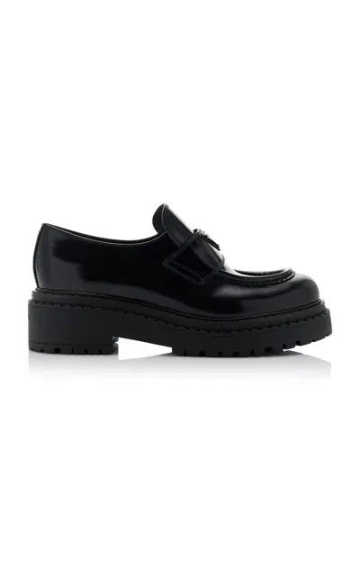 Prada Double Chocolate Leather Loafers In Black