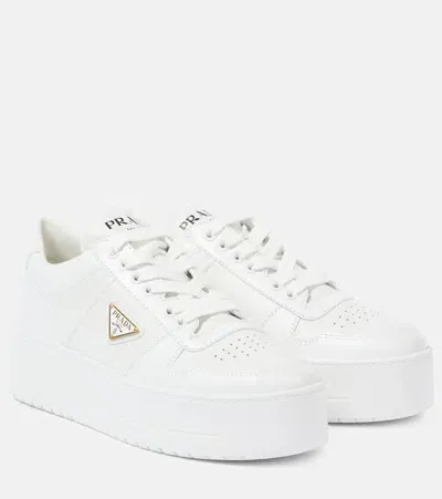 Prada Downtown Bold Leather Sneakers In White