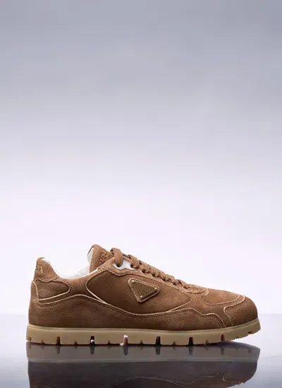 Prada Downtown Delavé Suede Sneakers In Brown