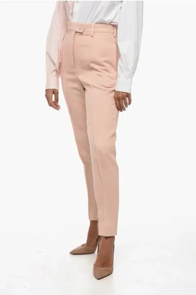 Prada Front Pleated Twill Wool Pants In Pink