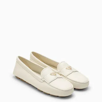 Prada Ivory Leather Loafer In Avorio