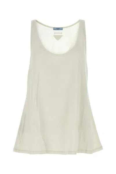 Prada Ivory Linen And Cotton Oversize Tank Top In Naturale