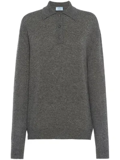 Prada Knitted Cashmere Polo Shirt In Grey