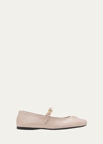 Prada Lambskin Triangle Mary Jane Ballerina Flats In Ninfea