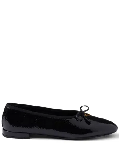 Prada Leather Ballerina Shoes In Black