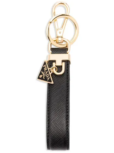 Prada Leather Key Chain In Black