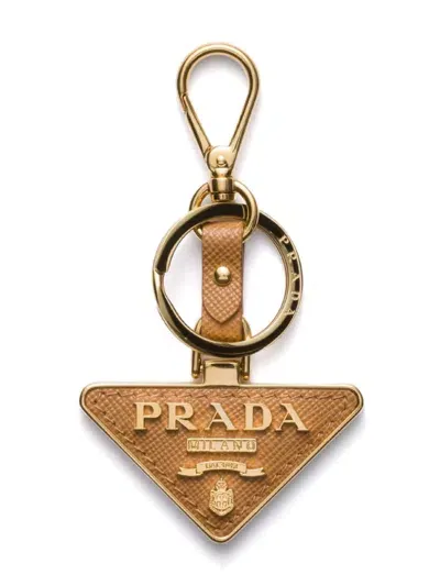 Prada Saffiano Leather And Metal Keychain In Gold