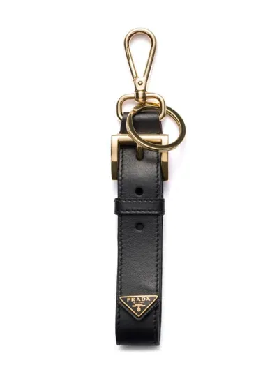 Prada Leather Keyring In Schwarz