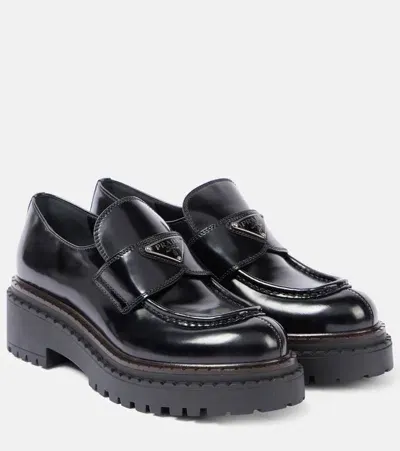 Prada Leather Loafers In Black