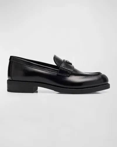 Prada Leather Logo Slip-on Loafers In Nero