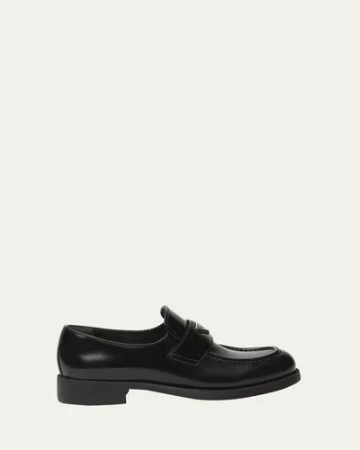 Prada Triangle Logo Leather Loafers In Nero