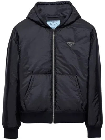 Prada Blousonjacke Aus Leichtem Re-nylon Mit Kapuze In Blue