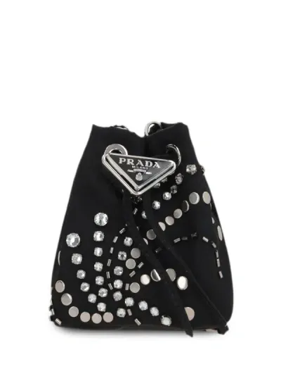 Prada Logo-appliqué Studded Bucket Bag In Black