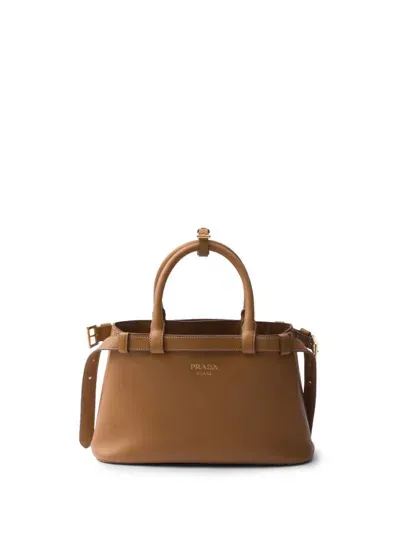 Prada Small Belted Leather Two-way Bag In Brown