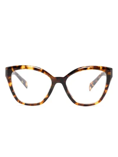 Prada Logo-engraved Glasses In Brown