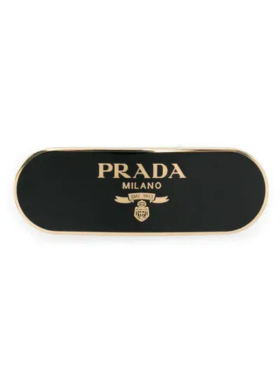 Prada Logo Hair Clip In Black