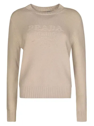 Prada Logo Knit Sweater In Talco