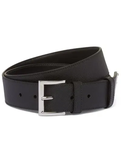 Prada Logo Leather Belt In Black