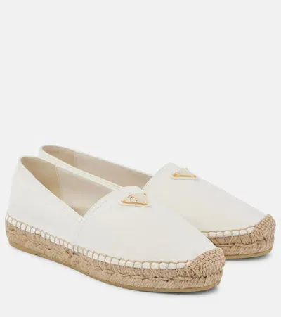 Prada Logo Leather Espadrilles In Weiss