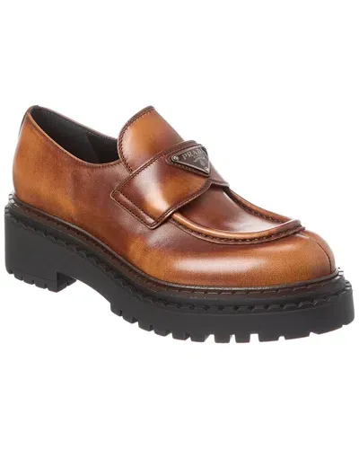 Prada Double Chocolate Platform Loafer In Brown