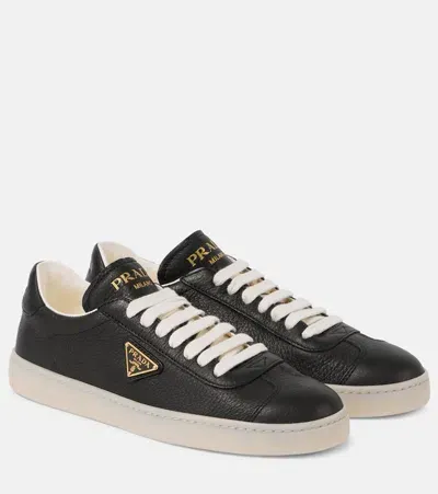 Prada Logo Leather Sneakers In Black