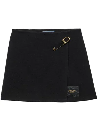 Prada Logo-patch Twill Mini Skirt In F0002 Nero