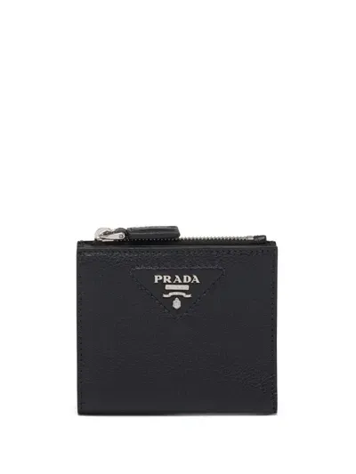 Prada Logo-plaque Bi-fold Wallet In Black