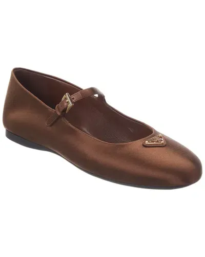 Prada Logo-plaque Ballerina Shoes In Brown