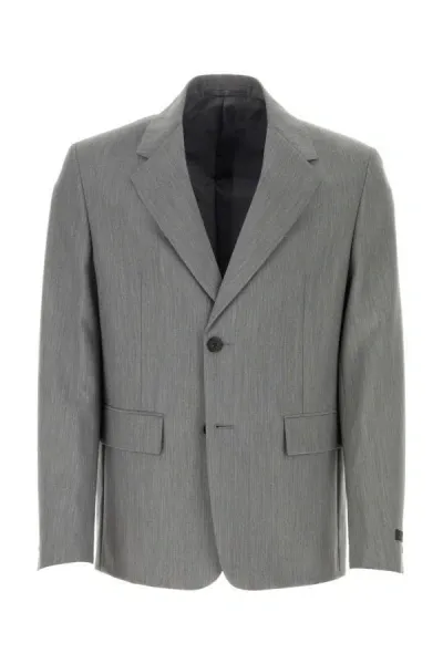 Prada Buttoned Tailored Blazer In Gray