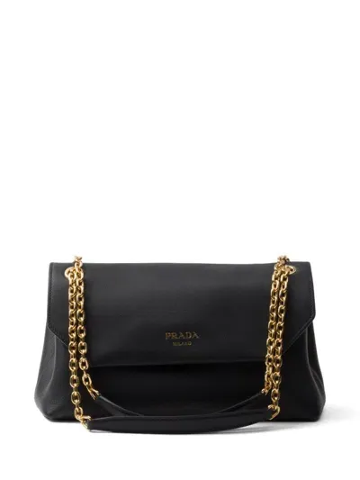 Prada Medium Leather Shoulder Bag In Black