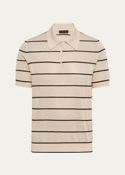 Prada Gestricktes Poloshirt Aus Seide Und Baumwolle In Beige