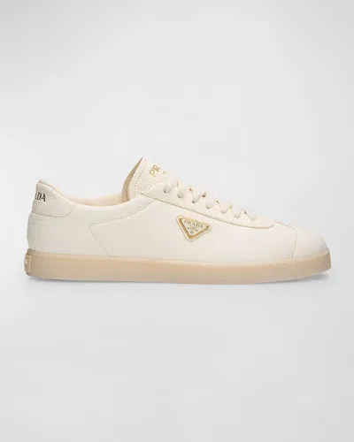 Prada Men's Lane Deerskin Low-top Sneakers In White