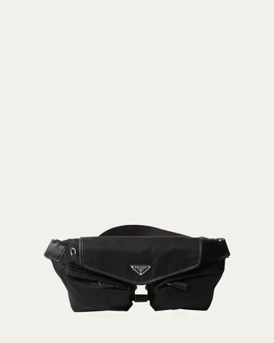 Prada Re-nylon And Leather Shoulder Bag In Black